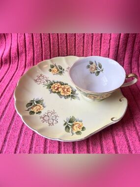 Vintage Yellow Rose Porcelain Teacup and Saucer Set by Lefton China